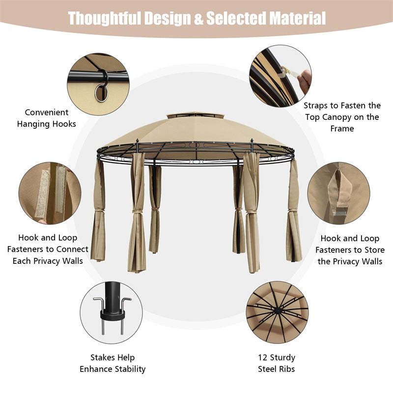11.5' Round Patio Gazebo Heavy Duty 2-Tier Outdoor Dome Gazebo with Removable Side Curtains & Double Roof