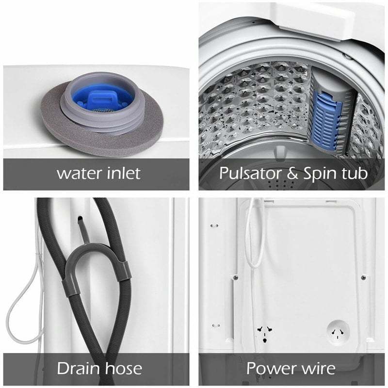 8 LBS Capacity Portable Washing Machine Full Automatic Washer Dryer Combo with Built-in Pump Drain for Apartment RV Dorm