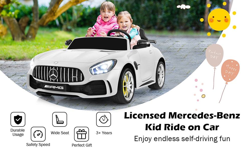 12V Kids 2-Seater Ride On Car Mercedes Benz AMG GTR Electric Vehicle with Remote Control LED Lights