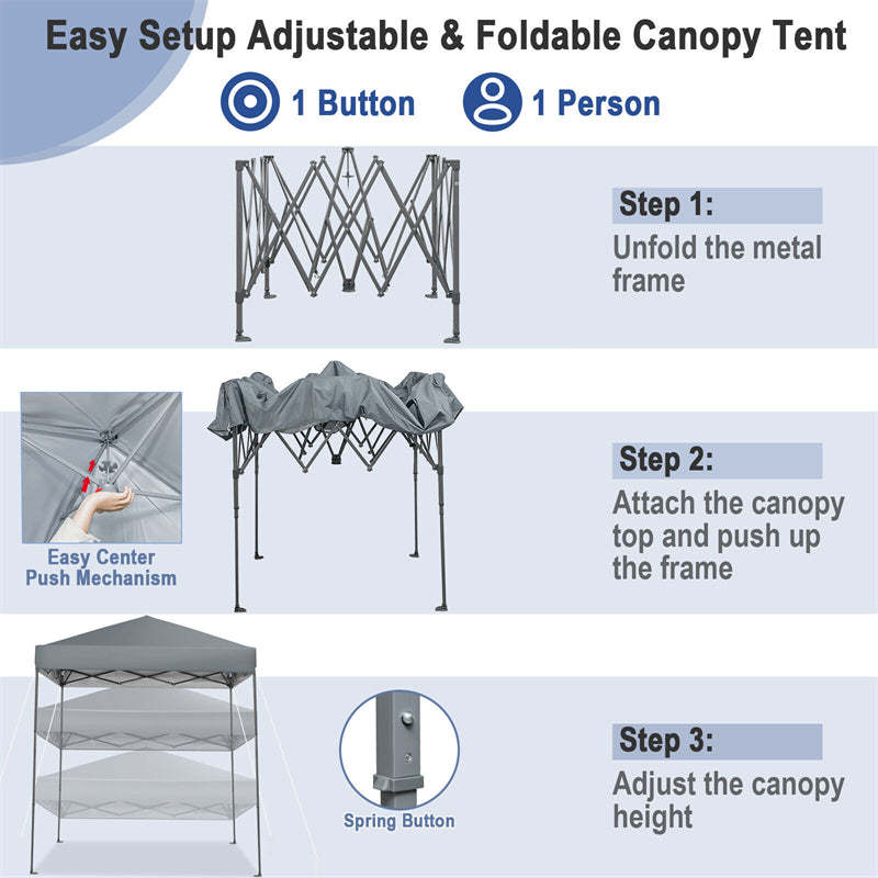 6.6' x 6.6' Pop Up Canopy 1 Person Setup Instant Canopy Tent Portable Outdoor Canopy with Center Lock & Carrying Bag