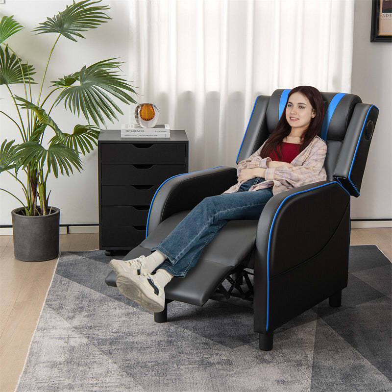 Gaming Recliner PU Leather Massage Gaming Chair with Bluetooth Speaker, Retractable Footrest & Lumbar Pillow, Single Ergonomic Gaming Sofa