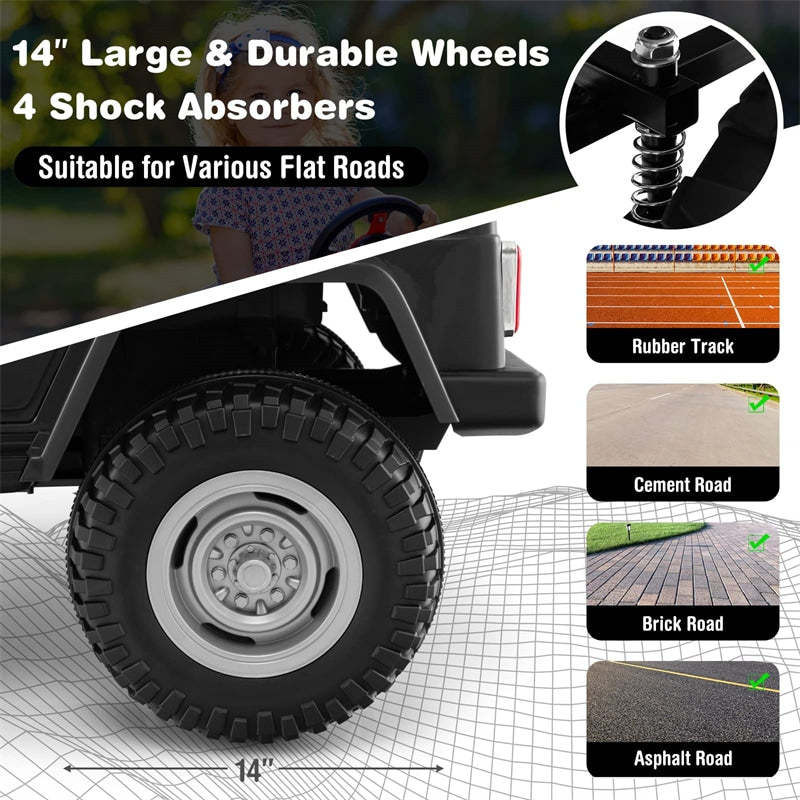 12V Toyota FJ40 Kids 2-Seater Ride on Truck Car Electric Vehicle with Remote Control Laser Lights Storage Music