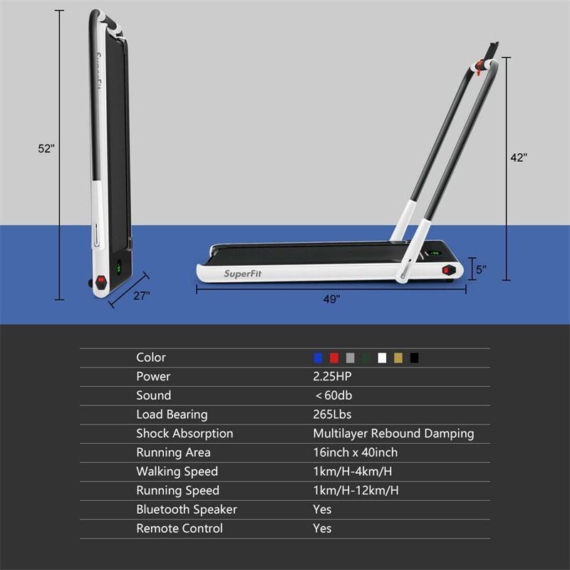 2.25HP 2-in-1 Folding Under Desk Treadmill with LED Display, Remote & APP Control, Portable Electric Walking Running Machine for Home Office