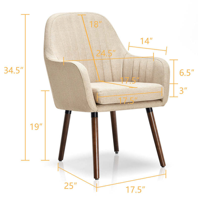 Set of 2 Fabric Dining Chairs, Upholstered Armchairs with Rubber Wood Legs, Thick Sponge Seat, Modern Accent Chairs for Living Room, Bedroom