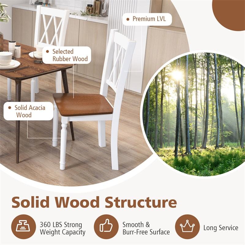 Modern Wood Dining Chairs Set of 4 Farmhouse Kitchen Chairs with Rubber Wood Seats & Acacia Wood Legs