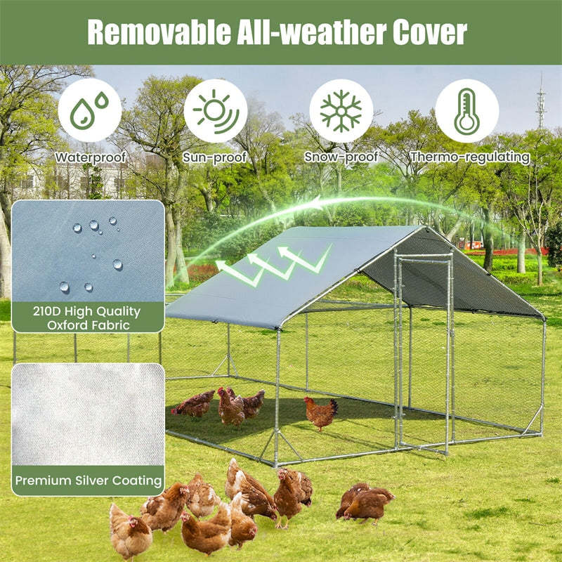 20ft Large Metal Chicken Coop, Galvanized Walk-in Poultry Cage with Weather-Resistant Cover, Rabbit Habitat Hen Run House for Outdoor Farm Use