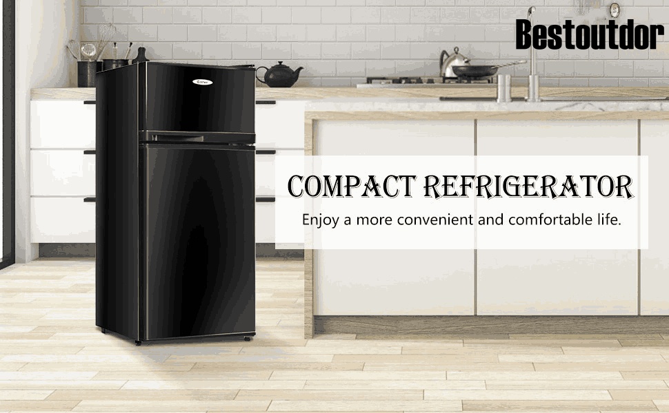 2 Door Compact Refrigerator 3.4 cu. ft. Cold-rolled Sheet Mini Fridge with Freezer & Adjustable Removable Glass Shelves