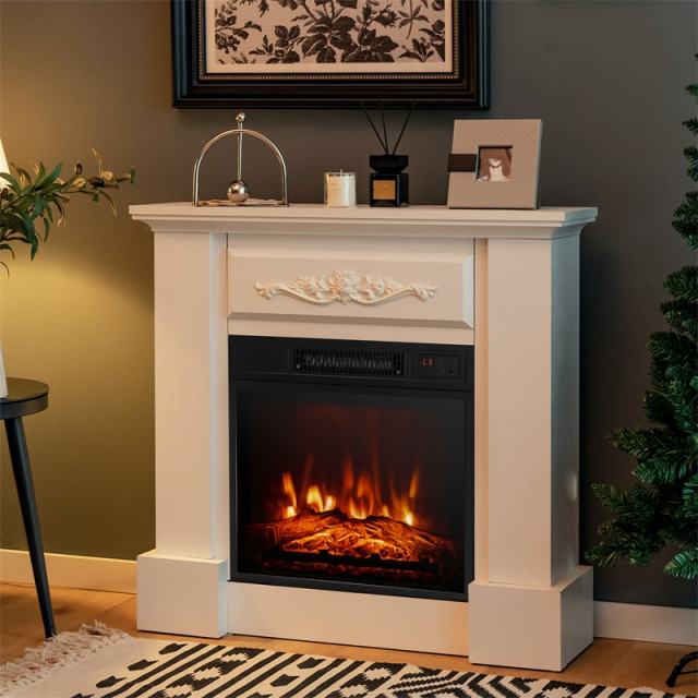 32" Electric Fireplace with Mantel, 1400W Freestanding Wood Mantel Heater with 3D Flame Effect, Remote, Thermostat, 6H Timer, CSA Certified