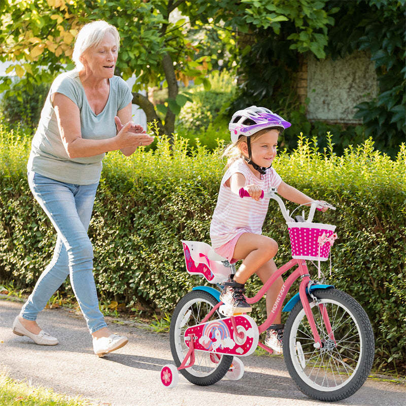 18 Inches Kids Bike, Steel Frame Girls Pink Bicycle with Removable Training Wheels & Adjustable Seat