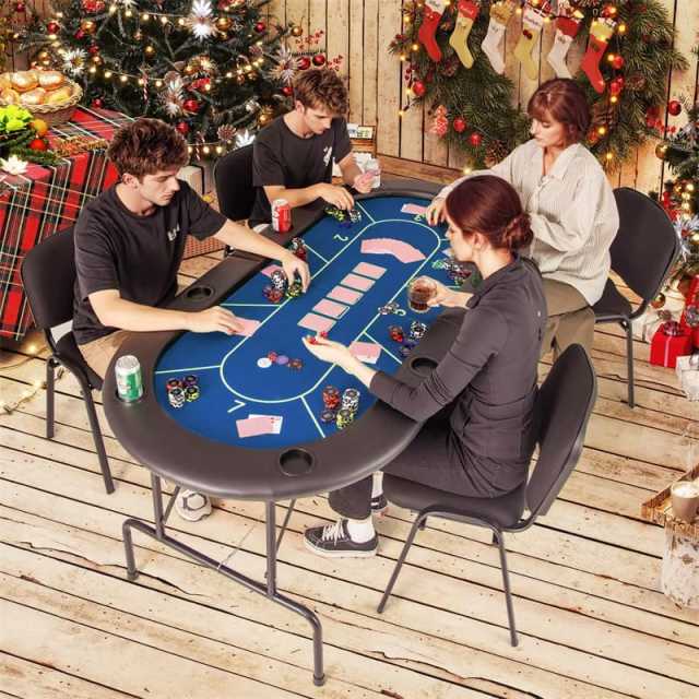 8-Player Poker Table, 72" Foldable Card Game Table with 8 Cup Holders, Casino-Grade Felt Surface, Portable Texas Holdem Table for Blackjack
