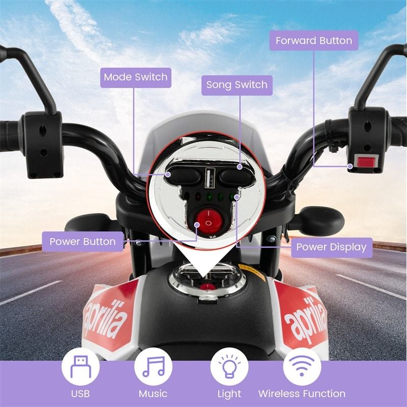 12V Kids Ride On Motorcycle, Licensed Aprilia Electric Dirt Bike with Training Wheels & Headlights, Battery Powered Ride On Car for Ages 3+