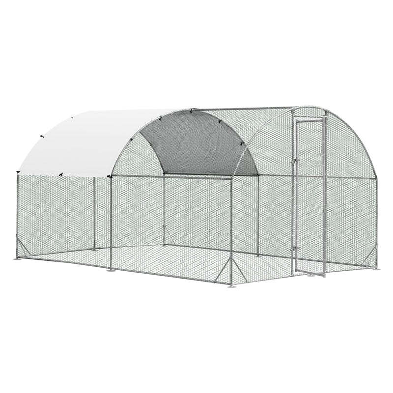 12.5ft Large Metal Chicken Coop, Galvanized Walk-in Poultry Cage with All-Weather PE Cover, Outdoor Rabbit Hutch & Hen Run House for Backyard Farm Use