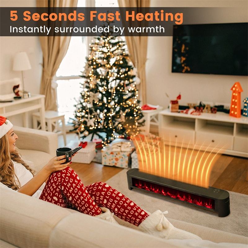 1400W Electric Baseboard Heater IPX4 Waterproof Convection Space Heater with Remote Control Thermostat & Adjustable Realistic 3D Flame
