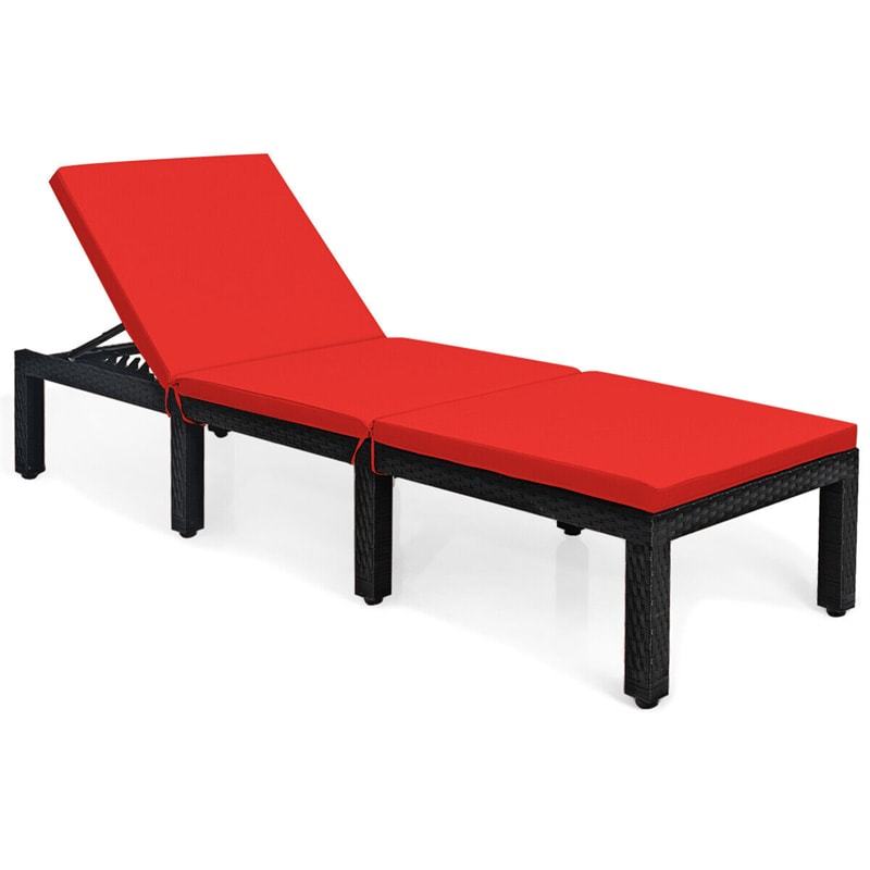 Patio Rattan Lounge Chair with Cushions & Set of 2 Cushion Covers, Adjustable Backrest Outdoor Chaise Lounge Sun Lounger for Poolside