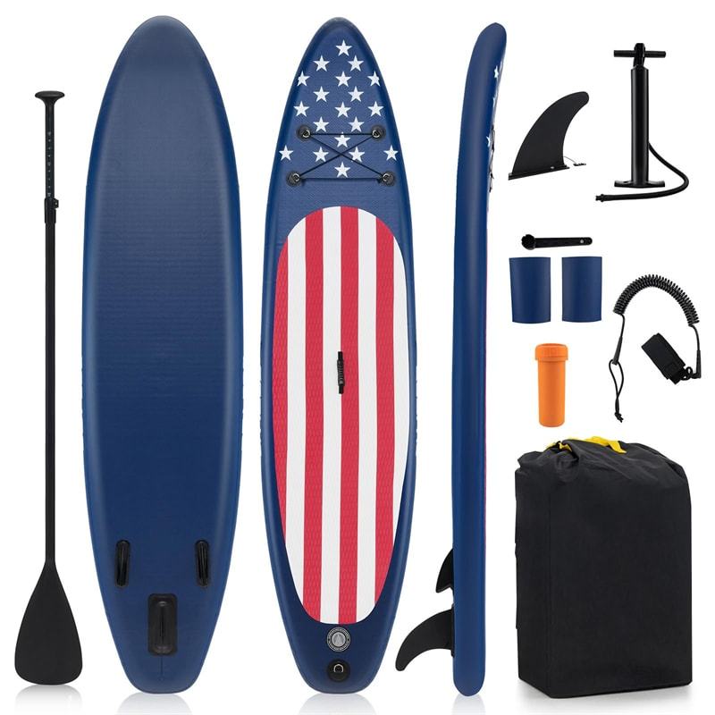 10' Inflatable Stand Up Paddle Board, Portable SUP Board with Adjustable Paddle, 5 D Rings, Backpack, Hand Pump, Repair Kit for Youth & Adults