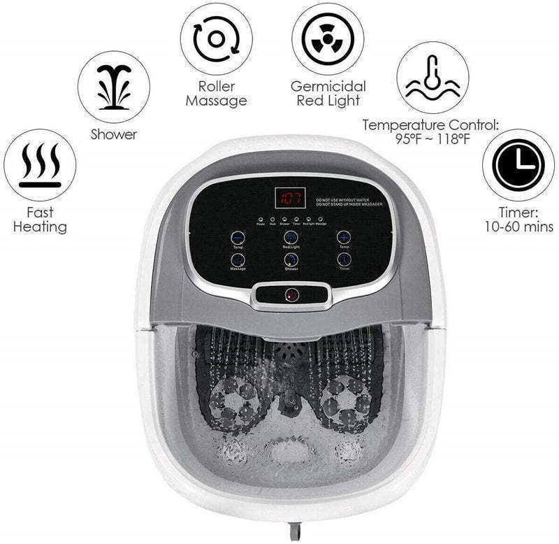 Foot Spa Bath Massager with Heat, Portable Pedicure Foot Spa Tub w/ Motorized Rollers, Shiatsu Massage, Temp Control, Adjustable Shower for Home