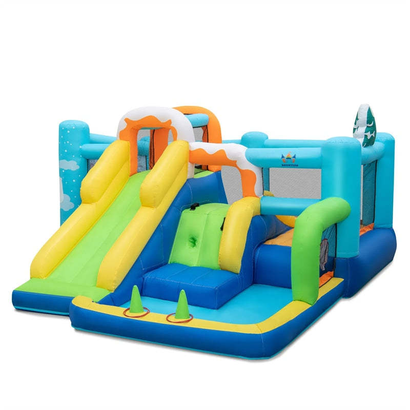 7-in-1 Kids Inflatable Bounce House Bouncy Castle Ice Cream Theme  Multi-play Jumping House with Slide, Large Ball Pit & Pitching Game