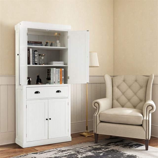 72" H Kitchen Pantry Cabinet, Freestanding Cupboard Traditional Large Tall Storage Cabinet with Drawers, Adjustable Shelves for Living Room