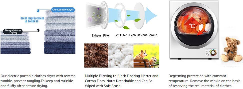 110V Stainless Steel Compact Electric Laundry Dryer Wall Mounted Portable Clothes Dryer