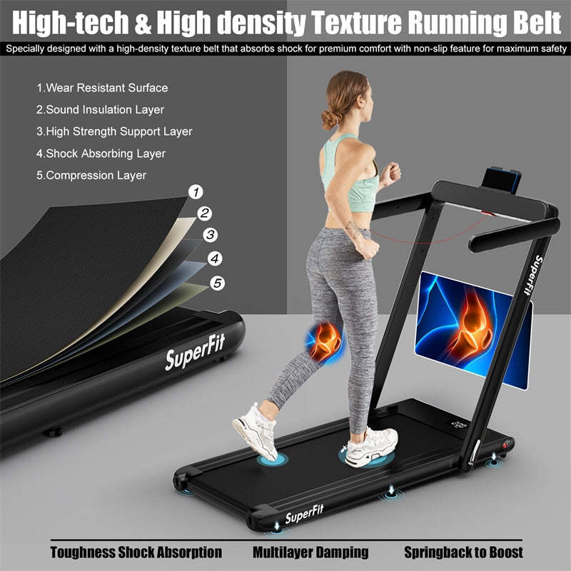 2-in-1 Folding Treadmill, 2.25HP Under Desk Treadmill with LED Display, APP & Remote Control, No Installation, Walking Jogging Machine for Home