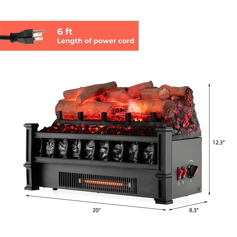 20” Electric Fireplace Log Set Infrared Quartz Fireplace Insert 1500W with Birchwood Ember Bed & Thermostat