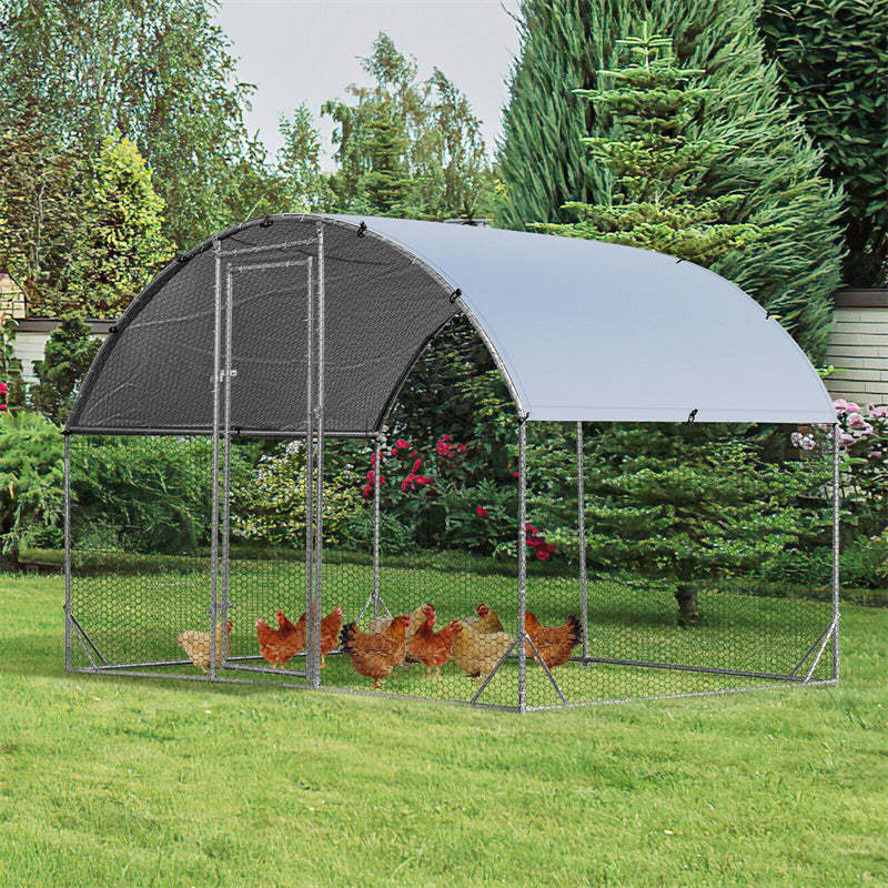 9.2ft Metal Chicken Coop, Galvanized Walk-in Poultry Cage with All-Weather Cover, Dome Shaped Chicken Run House Rabbits Habitat for Outdoor Farm Use