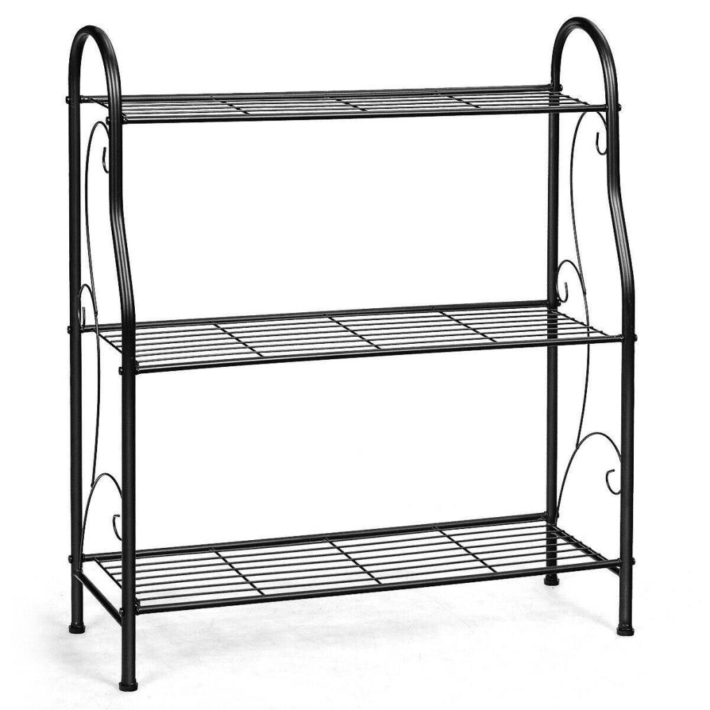 3 Tier Metal Garden Plant Stand Scrollwork Design Plant Shelf Multifunctional Display Rack