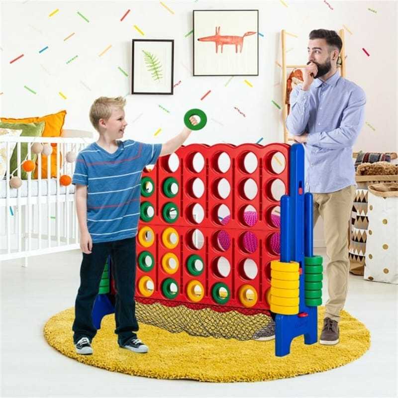 Giant 4-to-Score Game Set, Jumbo 4-in-A-Row Game Set with 42 Rings, Quick-Release Lever, Mesh Storage Net, 3.5FT Tall Connect Game for Kids & Adults