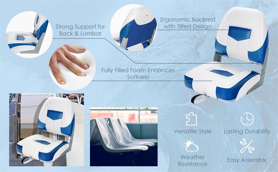 Low Back Boat Seats 2 Pack Folding Fishing Boat Seats Captain Bucket Seats with Stainless Steel Screws & Aluminum Hinges