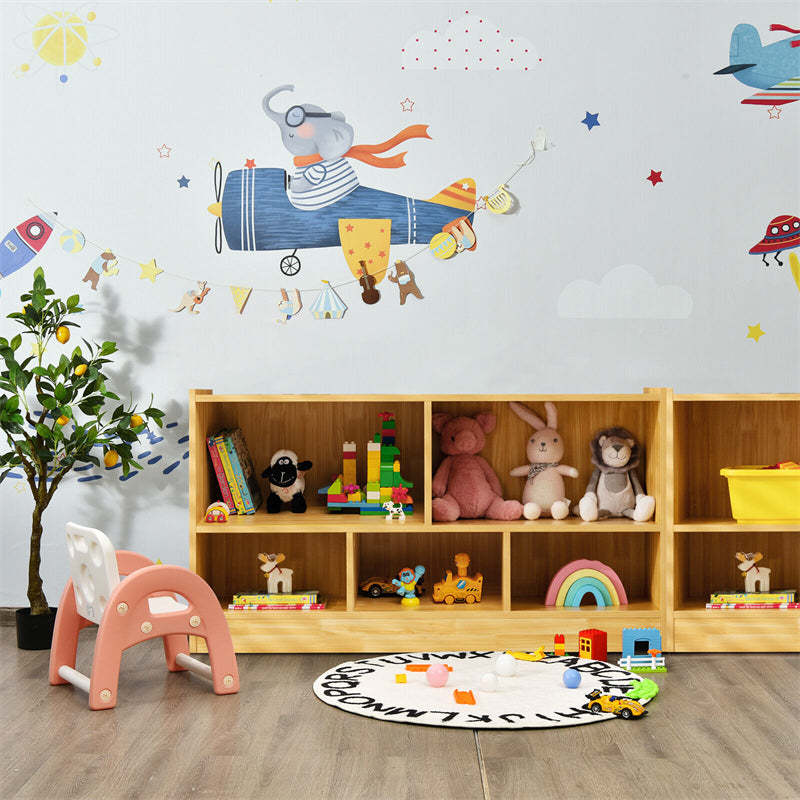 5-Cube Toy Storage Organizer Wood Cube Storage Organizer 2-Shelf Bookcase School Classroom Storage Shelves Daycare Cubbies