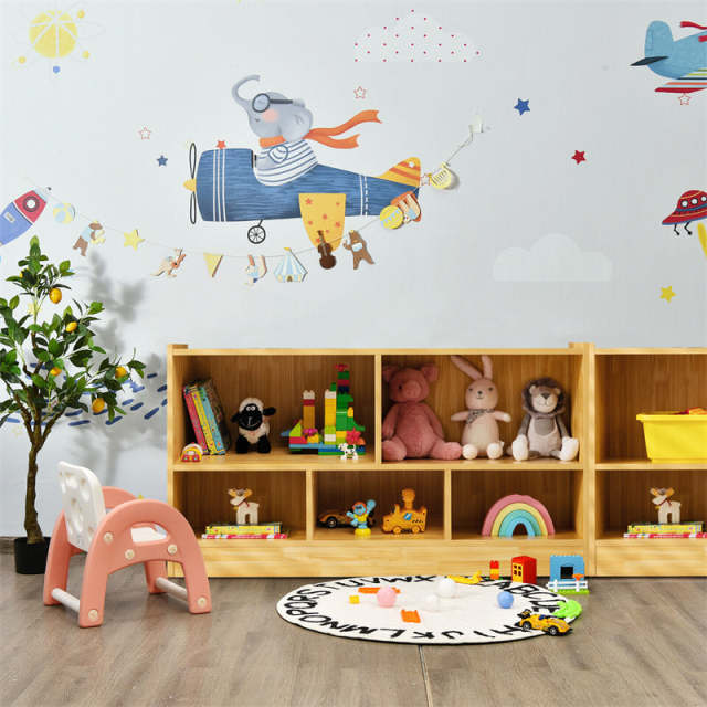 5-Cube Toy Storage Organizer Wood Cube Storage Organizer 2-Shelf Bookcase School Classroom Storage Shelves Daycare Cubbies