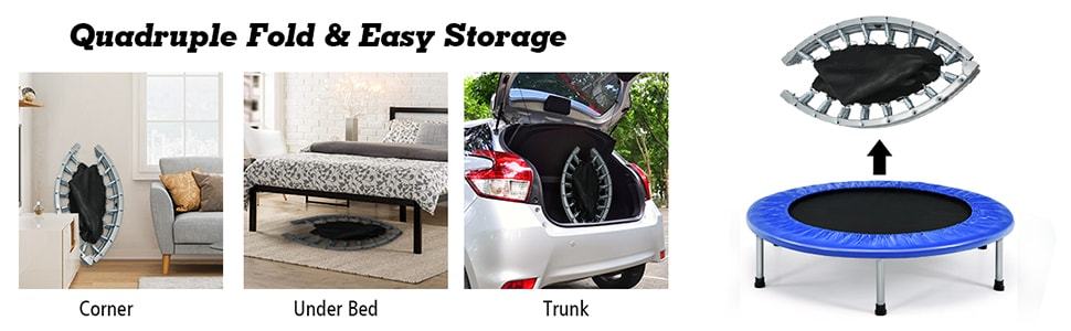 38" Mini Folding Exercise Trampoline Fitness Rebounder with Padding and Springs