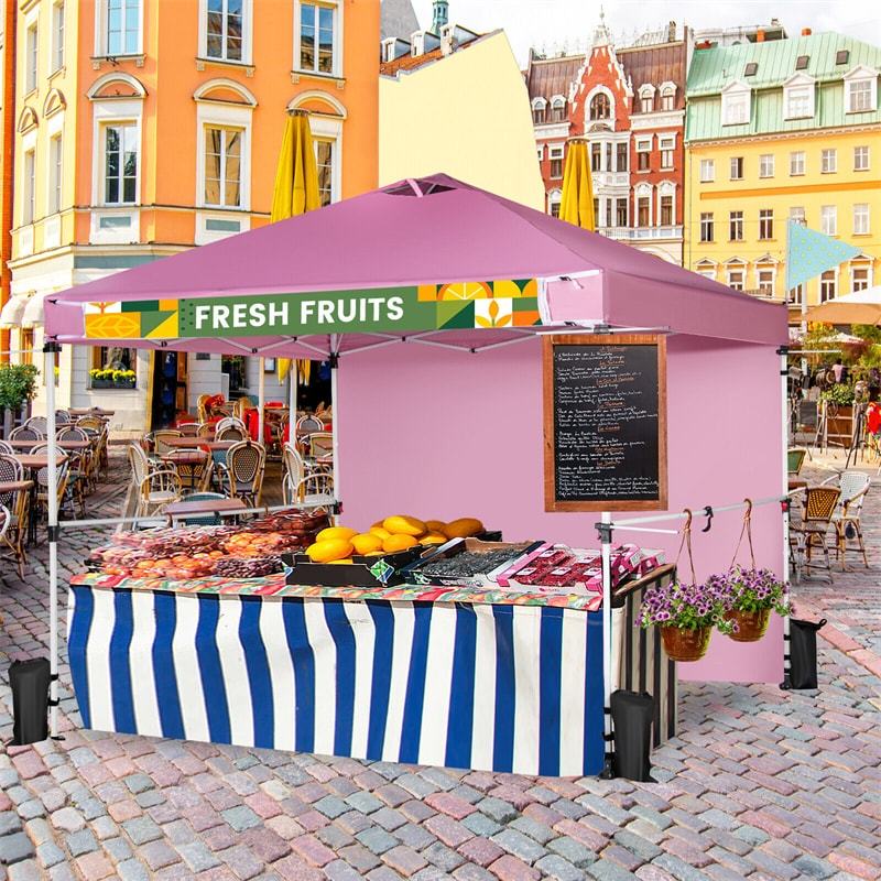 10' x 10' Commercial Pop Up Canopy Tent with Sidewalls, Roller Bag & Hanging Bars, Portable Instant Market Tent for Outdoor Events, Camping