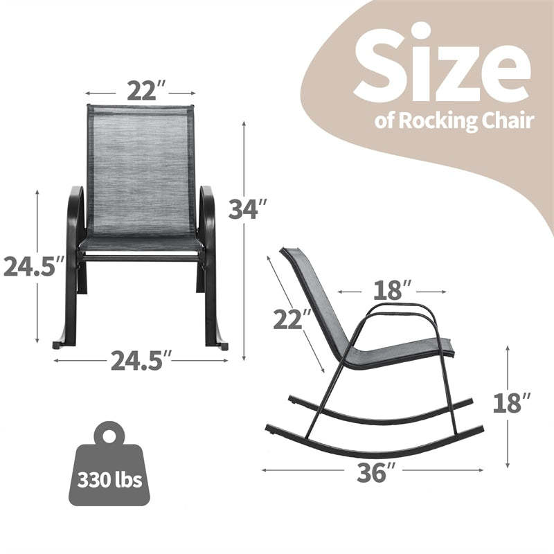 Set of 4 Outdoor Rocking Chairs, Ergonomic Heavy-Duty Metal Frame Patio Rockers with Breathable Fabric Seat & Back for Backyard, Garden, Porch