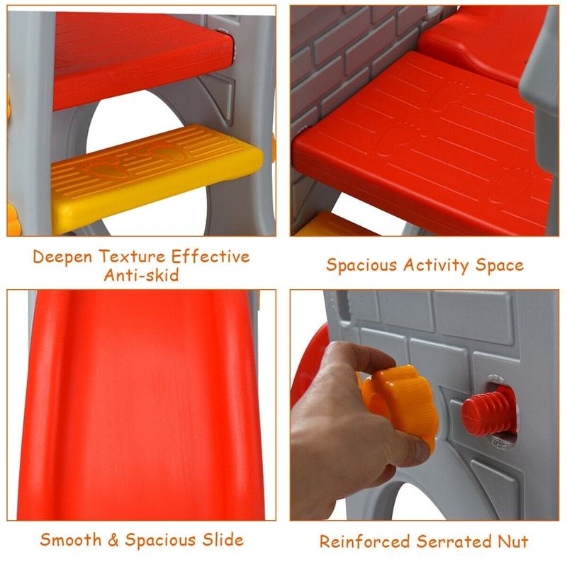 4 in 1 Kids Castle Climber Slide with Basketball Hoop Telescope for Indoor Outdoor