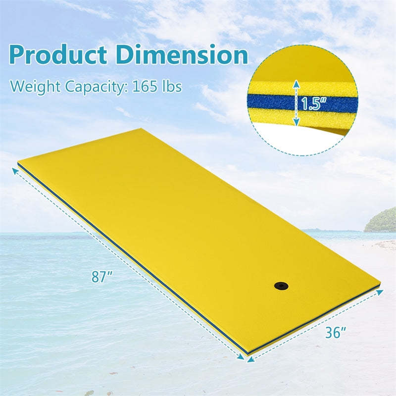 Floating Water Pad, 3-Layer Tear Resistant XPE Foam Water Mat 87" x 36" Foam Pool Float with Rolling Pillow Design for Lake Water Activities