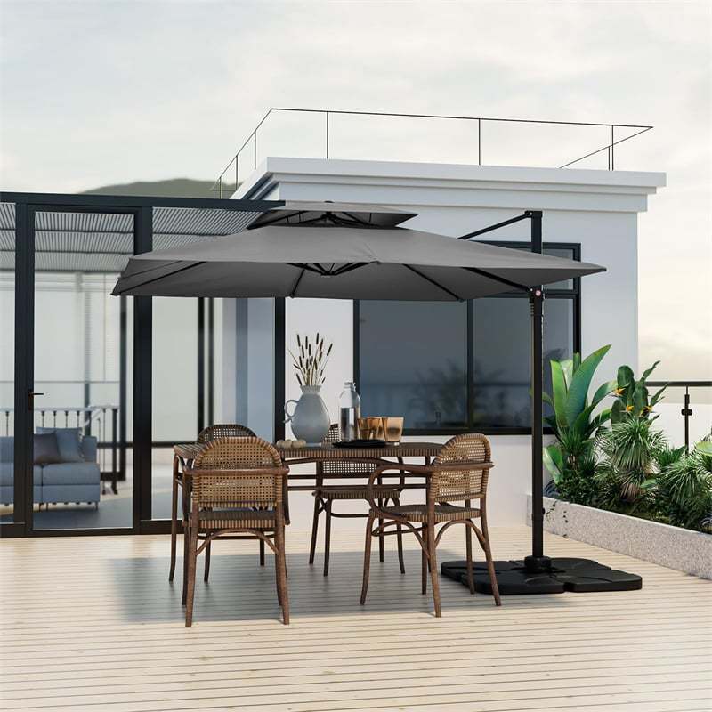 9.5FT Double Top Cantilever Umbrella, Heavy Duty Offset Hanging Patio Umbrella Square Outdoor Umbrella with 360° Rotation & Cross Base