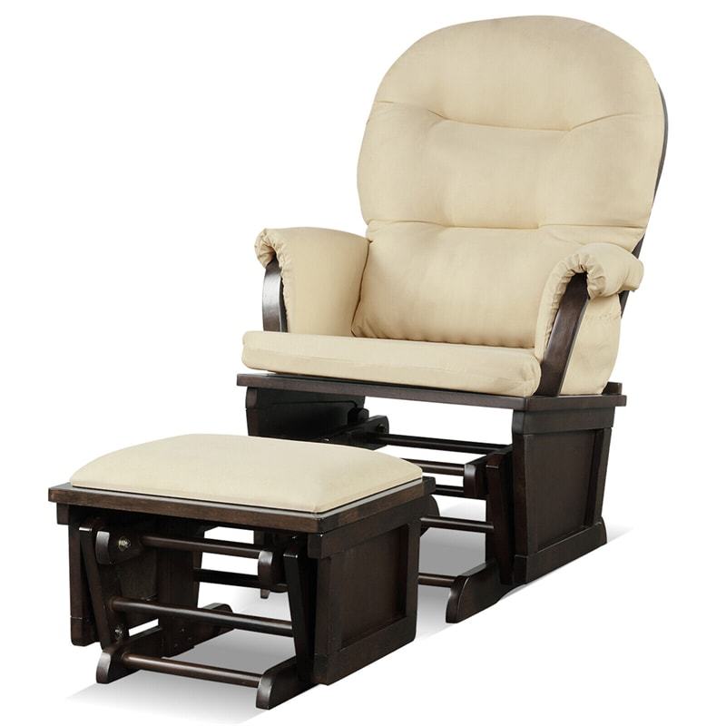 Nursery Glider & Ottoman Set, Wooden Upholstered Glider Rocker with Removable Padded Cushion, Rocking Chair for Napping, Nursing, Reading