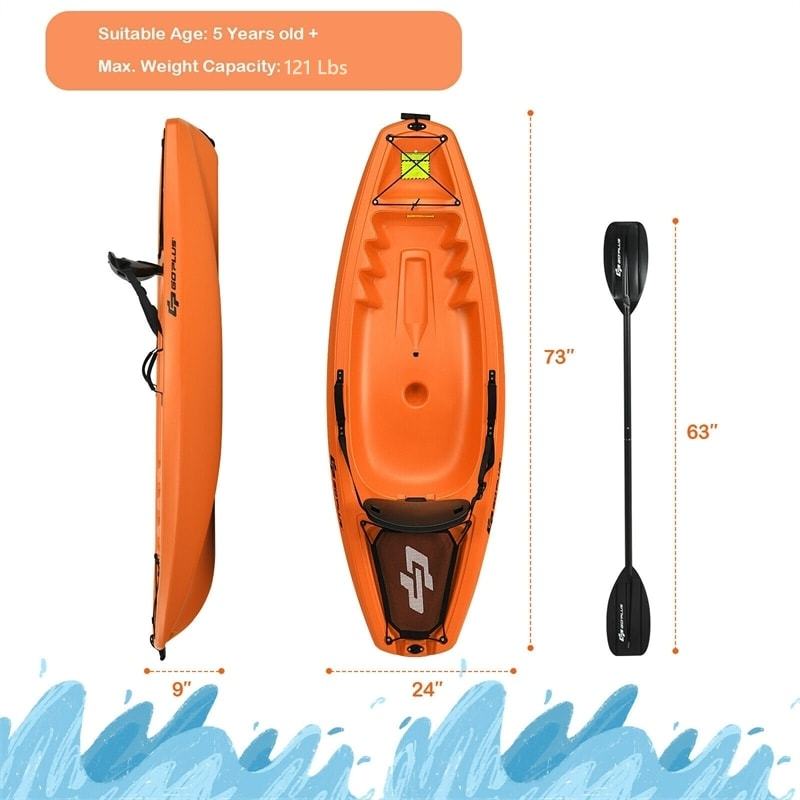 6ft Sit-On-Top Youth Kayak, Kids Kayak Recreational Rowing Fishing Boat with Paddle and Folding Backrest