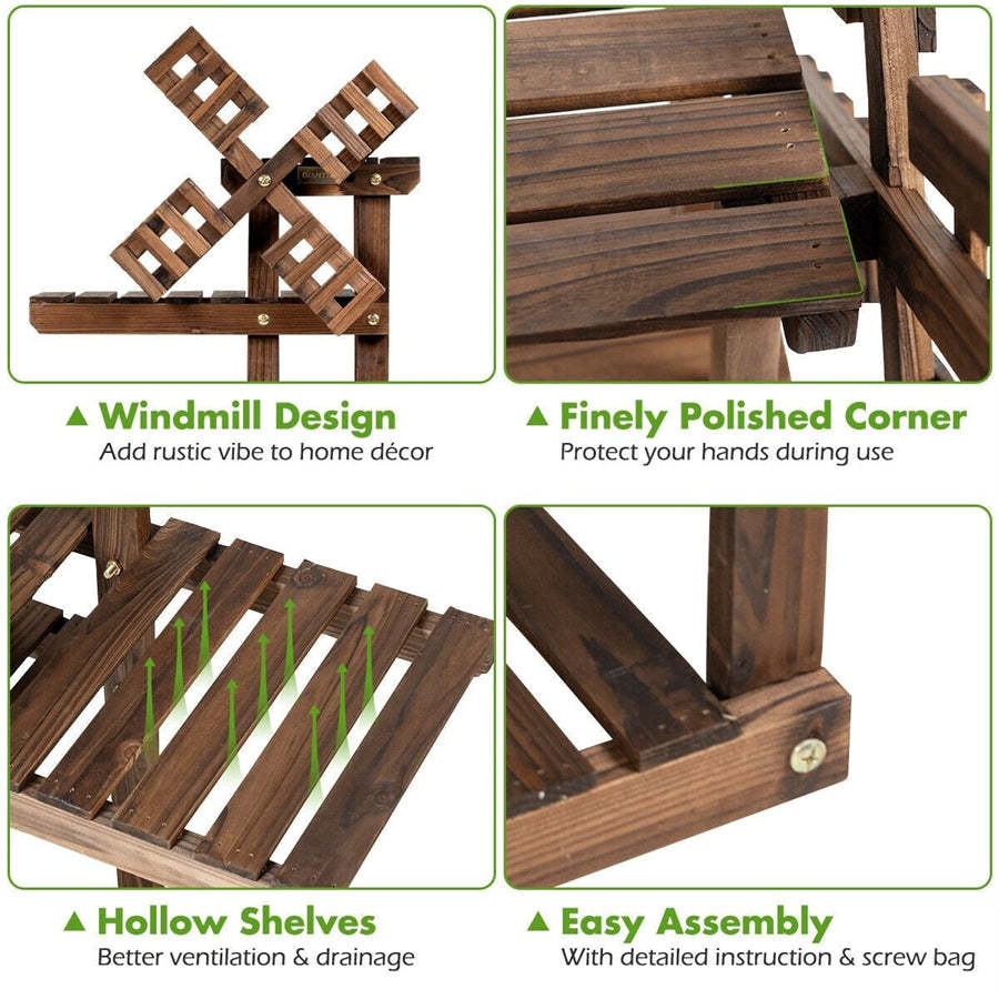 4 Tier Wood Plant Stand Flower Pot Holder with Windmill