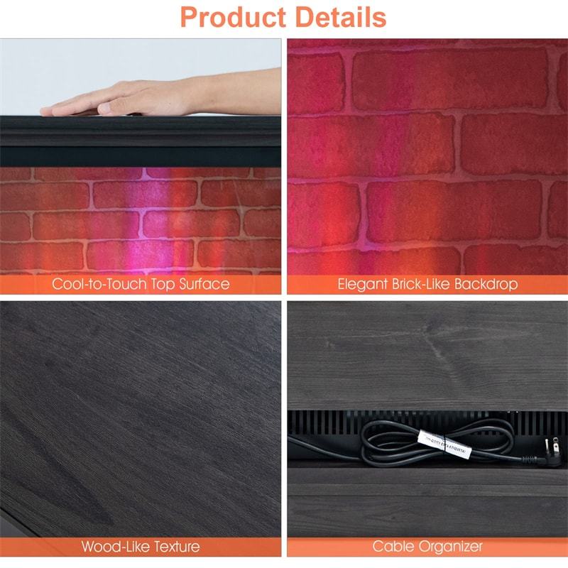 27 Inch Freestanding Fireplace 1400W Electric Fireplace Heater with 3-Level Vivid Flame & Thermostat