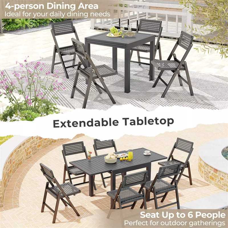Extendable Outdoor Dining Table for 4-6, All-weather Aluminum 31.5"-63" Expandable Patio Dining Table with Slatted Tabletop for Backyard Garden Deck