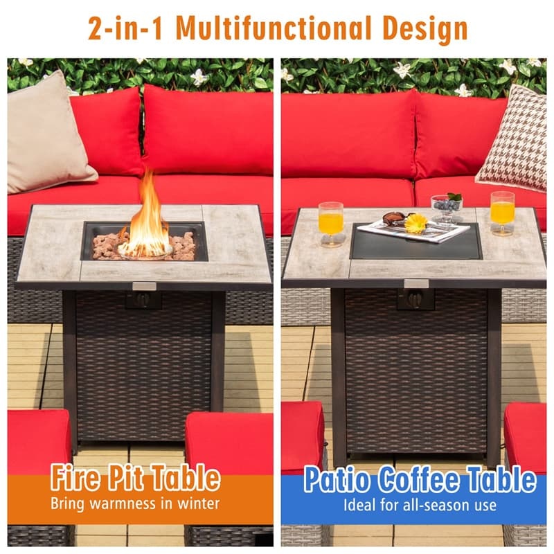 30" Square Propane Fire Pit Table with Ceramic Tabletop & Waterproof PVC Cover, CSA Certified 50,000 BTU Outdoor Gas Fire Pit for Patio, Backyard