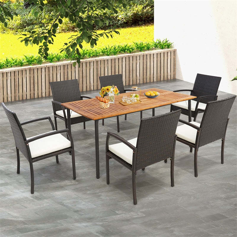 63" Acacia Wood Patio Dining Table, 6-Person Rectangular Dining Table with 1.9" Umbrella Hole & Metal Legs for Indoor Outdoor, Deck, Backyard