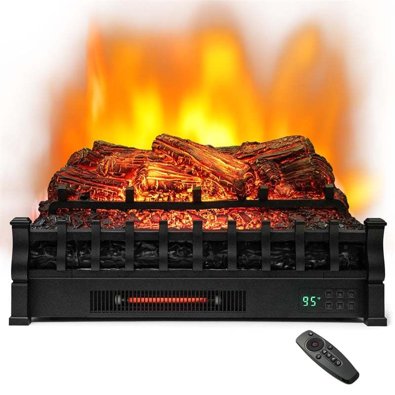 26” Infrared Quartz Electric Fireplace Log Heater 1500W Fireplace Insert with Realistic Pinewood Ember Bed, Remote Control & Overheat Protection