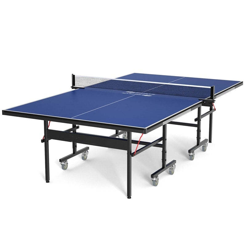 Foldable Table Tennis Table, 9'x5' Professional Ping Pong Table with Single/Double Player Mode & Wheels for Indoor Outdoor Playing
