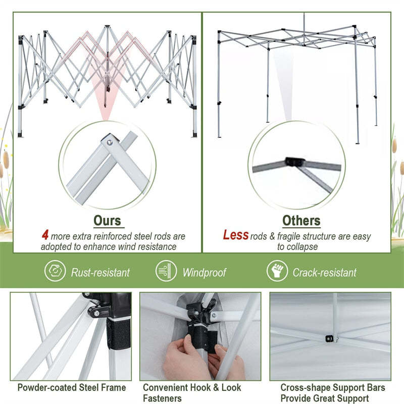 10' x 10' Pop Up Canopy Tent 2-Tier Outdoor Instant Folding Shelter Canopy with Center Lock & Wheeled Carry Bag