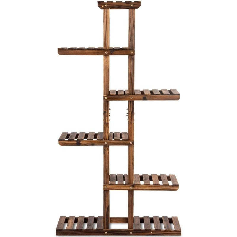 6-Tier Wooden Plant Stand, 11-Pot Flower Display Rack, Indoor Outdoor Plant Shelf Multifunctional Bookshelf for Garden Patio Balcony Living Room