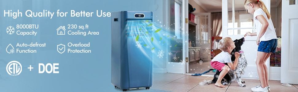 8000 BTU Portable Air Conditioner Air Cooler with Remote Control for Home & Office