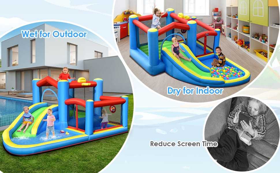 Inflatable Water Slide Bounce House Splash Pool Bounce Castle with Slide & Target Balls for Kids 5-12 Indoor Outdoor Party Family Fun